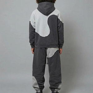 2026 New Arrival Oversize Fit Color Block Panelled Hoodie & Baggy Jogger Set Heavyweight Breathable Two Piece <b>Sweat</b> suit - Product Image 3