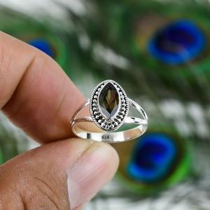 Anillo clásico de cuarzo ahumado Natural de mejor diseño, anillo hecho a mano, Plata de Ley 925 sólida, joyería de plata hecha a mano con estampado de plata 925 - Product Image 5