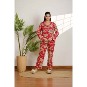 Women's Floral Cotton <b>Pajama</b> Set Soft and Breathable Summer Sleepwear Button Closure ODM Homewear Bridal Bridesmaid - Product Image 3