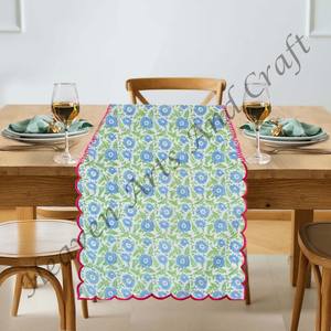 โต๊ะวิ่งขอบปักลายดอกไม้ผ้าคอตตอน100% พิมพ์ลายดอกไม้งานปักขอบขอบโต๊ะแบบวิ่ง - Product Image 1