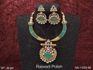 Rajwadi plaqué fantaisie style fête porter belle Kundan bijoux concepteur Kundan ensemble de collier court - Product Image 3