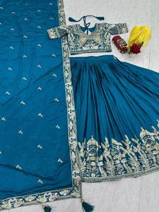 Lehenga étnico de tela de seda chinon ligera, fácil de llevar, con bordado elaborado, estampado digital y un toque de lujo / Plus Color - Product Image 6