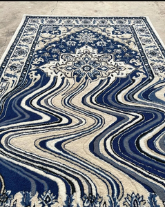 Alfombra persa de lana azul de alta calidad, Alfombra de puerta delantera de tamaño personalizado peluda de corredor Irregular con mechones a mano con efecto de fusión en venta - Product Image 6