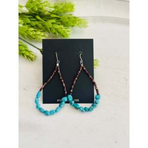 Southwest Kingman Turquoise & Sterling <b>Silver</b> <b>Beaded</b> Heshi Drop Earrings Strung Dangle Earrings - Product Image 1