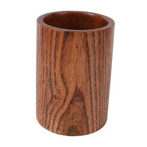 Porte-ustensiles multifonctionnel moderne en bois massif, support à couverts cylindrique, finition naturelle, organisateur de comptoir de cuisine - Product Image 3