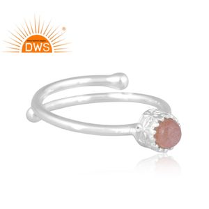 Último diseño 925 plata esterlina fina piedra de luna de melocotón Natural piedra preciosa anillo apilable fabricante de joyería personalizada - Product Image 3