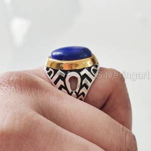 Vente en gros de bagues pour hommes, pierres précieuses afghanes naturelles, lapis lazuli, pierre de naissance, bijoux arabes de toutes tailles, bague en argent sterling 925 - Product Image 1