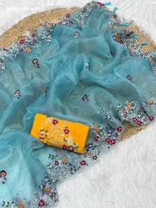 Sari de Organza con Bordado de Diseño Evergren para Fiestas, Compra en Línea en India, Suministro al por Mayor de Fábrica, Moda Femenina - Product Image 4