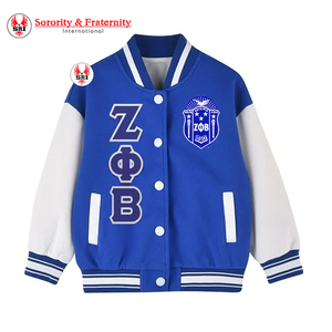 แจ็กเก็ตทีมโรงเรียน Zeta phi Beta ปักด้วยกำมะหยี่แขนหนังแจ็คเก็ตเบสบอลกำหนดได้เอง - Product Image 5