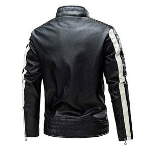 Veste décontractée pour hommes en cuir PU Style vintage col montant mince fermeture à glissière personnalisé en détresse pour les motards d'hiver Logo avant - Product Image 6