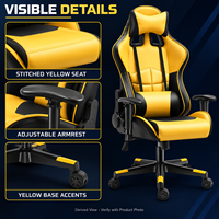 Chaise de jeu en PVC noir et jaune avec accoudoirs réglables, appui-tête et coussins lombaires, et base en nylon