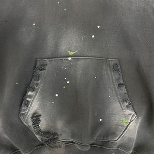 เสื้อมีฮู้ดสำหรับผู้ชายโอเวอร์ไซส์วินเทจขนาดใหญ่พิเศษมีฮู้ดซักลายกรดขอบตัดริมผ้าดิบ-XL ออกแบบได้ตามต้องการ - Product Image 6