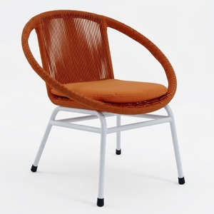 Silla de exterior tejida naranja con estructura de metal blanco, silla de comedor de cuerda, silla de patio con cojín, diseño artístico decorativo - Product Image 1