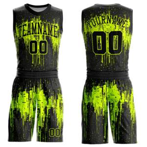 Uniforme personalizado de equipo de baloncesto, Camiseta de cuello verde neón con logotipo de equipo, serigrafía, conjuntos de talla grande disponibles - Product Image 1