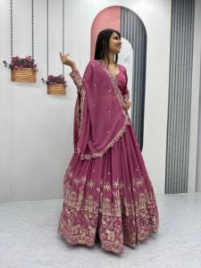 Mejor Venta De Rosa Suave Lehenga Choli-Ropa lista para usar para bodas y eventos para niñas y mujeres - Product Image 3