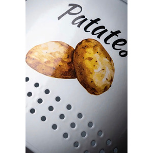 2-Compartment Large Potato and Onion Storage <b>Box</b> with Metal Lid and Design Print, Vegetable <b>Container</b>, White - Product Image 2