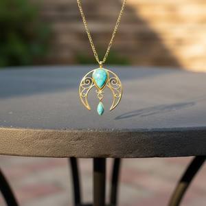 Gold-<b>Crafted</b> Pendant Necklace with Teardrop Turquoise Gemstones - Product Image 4