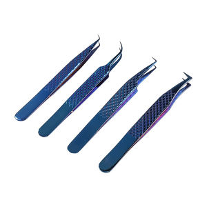 Ensemble de pinces à cils en acier inoxydable courbées en forme de C, en forme de L, à angle de 45 degrés, pour extensions de cils, 5 pièces, emballage en cuir PU, logo personnalisé - Product Image 4