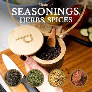 2 packs de bols à sel et à poivre avec couvercle, cave à sel et à poivre en bambou avec cuillères, porte-sel et poivre gravé avec S & P - Product Image 5