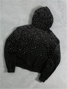 Sweat-shirt à capuche noir à sequins, coupe oversize décontractée pour adultes, toutes saisons, en coton anti-boulochage, style streetwear - Product Image 2