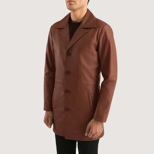 Manteau Classmith en cuir marron, élégant et décontracté pour l'hiver, avec col à capuche, en tissu tricoté doux et chaud, en laine et coton imprimé - Product Image 2