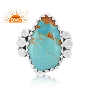 Bague de déclaration en argent sterling oxydé de meilleure qualité naturelle Kingman Turquoise Gemstone Fabricant de bijoux personnalisés - Product Image 3