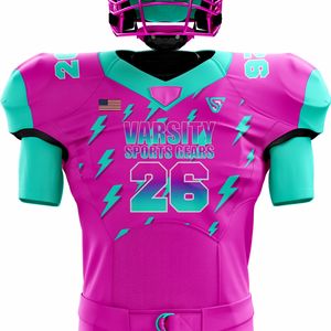 Ensemble d'uniformes personnalisables de football américain rose turquoise pour hommes, pantalons courts en jersey sergé respirants et durables OEM - Product Image 2