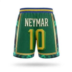 Shorts de basketball pour hommes à impression numérique, vert et jaune, imprimé sur le devant, cordon de serrage tissé, taille mi-haute, décontracté, respirant, en polyester - Product Image 2