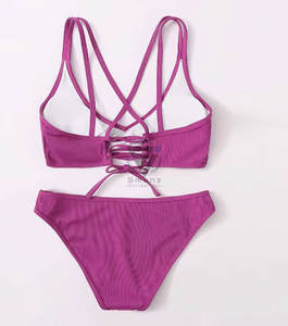 Nouveauté Bikini brésilien taille haute pour femme, maillot de bain sexy à une épaule, volant, 3 couleurs, motif uni, matière spandex/nylon - Product Image 2