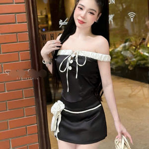 Conjunto de traje de cuerpo lavable informal elástico de 2 piezas para mujer, embalaje personalizado, Tops cortos, precio de fábrica, fabricante de Vietnam - Product Image 3