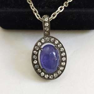 Pendentif délicat en Tanzanite, argent sterling, serti de topaze blanche, bijou classique et élégant, cadeau pour enfants, femmes, filles, mode - Product Image 1