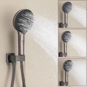 Ensemble de douche complet de luxe carré en laiton avec pommeau de douche effet pluie encastré, tuyau en PVC céramique poli et douchette à main pour appartement - Product Image 2