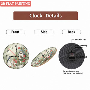 Horloge murale en bois English Garden Birdhouse, horloge décorative ronde silencieuse, art oiseau rose clôture en piquets style cottage - Product Image 4