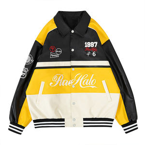 Customization Oem Material Retro Lettermen Bomber Racing Jacket Color Blocking Heavy Duty Racing Suit <b>Motorbike</b> Jacket for Men - Product Image 5