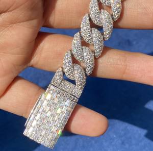 Newly Sparkling Fully Iced Out <b>Cuban</b> <b>link</b> 925 Silver <b>Bracelet</b> For <b>Men</b> in Round and Baguette Moissanite Diamonds - Product Image 6