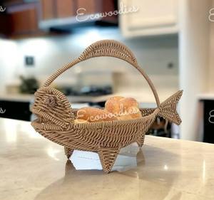 Top vente en gros naturel fait à la main en rotin panier de rangement conception de poisson pour le stockage et la décoration pour pain collations articles ménagers - Product Image 5