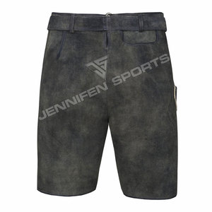 Lederhosen corto de cuero de vaca genuino para hombre bávaro, parte delantera de cuero de ante bordado personalizado, lados y bolsillos traseros con trabillas para cinturón - Product Image 5