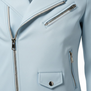 Veste de moto en cuir bleu clair pour femmes sur mesure, style motard, cuir véritable, manteau pour femmes, OEM, usine, quantité en gros - Product Image 6