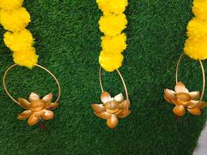 <b>Brass</b> Lotus Tea Light <b>Holder</b> Marigold Flowers Hanging <b>Candle</b> <b>Holder</b> for Entryway Pooja Room Festive Home Decor for Diwali - Product Image 2