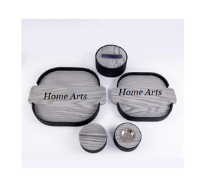 Lot de 2 plateaux de service pour snacks de différentes tailles plateaux de service en bois de couleur grise et noire pour fournisseur en gros - Product Image 1