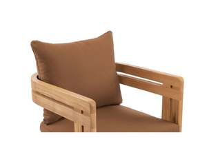 Modern Outdoor Teak <b>Arm</b> Dining <b>Chair</b> Natural Color Finish with Waterproof Fabric for Home and Hotel Dining - Product Image 5