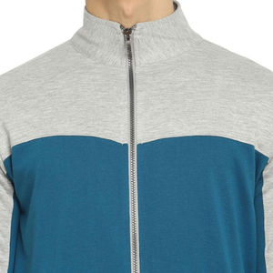 Hot Selling Plain Blue And Grey Color Unisex Tracksuit Set 100% Cotton Fabric Full Zipper Jacket And Drawstring Waisted Pant - Product Image 6