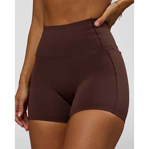 Shorts Fusion Bonded de Cintura Alta con 4 Bolsillos - Estilo Deportivo Casual Color Chocolate Caliente XS - Product Image 2