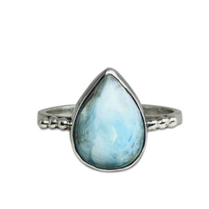 Vente en gros Larimar Bague en argent larme pierre naturelle Larimar Bague en argent faite à la main minimaliste solide 925 Bague en argent sterling - Product Image 1