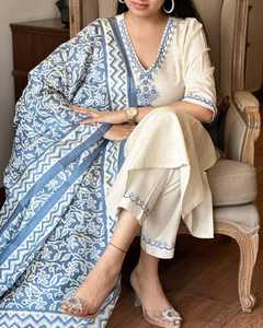 Meilleure vente Nouvelle arrivée 3 pièces pakistanaise traditionnelle brodée à porter quotidiennement entièrement cousue fermeture éclair dentelle bouton 100% coton - Product Image 2