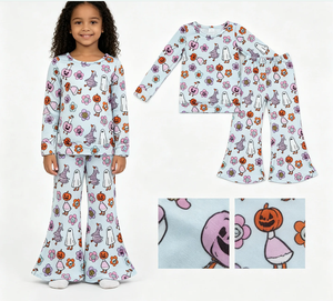 Conjuntos de ropa de Halloween para niñas con estampado de flores y fantasmas - Product Image 3