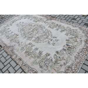 Turkish Rug 6x10.2 ft, White <b>Brown</b> Patchwork Wool Vintage Rug - Product Image 4