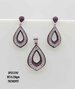 Conjunto de pendientes colgantes geométricos de Plata de Ley 925, joyería colgante de oro con piedra CZ Rosa mixta - Product Image 1