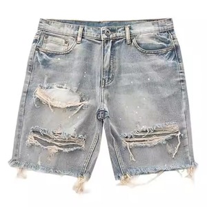 2025 personnalisé Slim Fit en détresse Denim Streetwear haute peinture Splash lavé Jean nouveaux hommes broderie Shorts ceinture en gros mode - Product Image 4