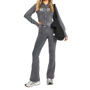 Nouveau automne Vintage lavage à l'acide 2 en 1 lourd hiver sweat à capuche zippé pour femmes 100% coton - Product Image 1